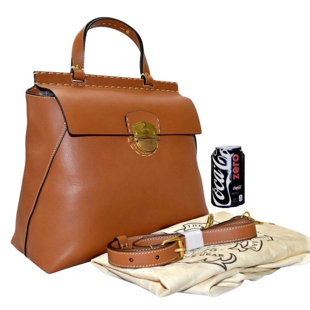 NEW GHURKA KINGSTON FRENCH CALFSKIN Tan Leather Handbag, top handle w/crossbody